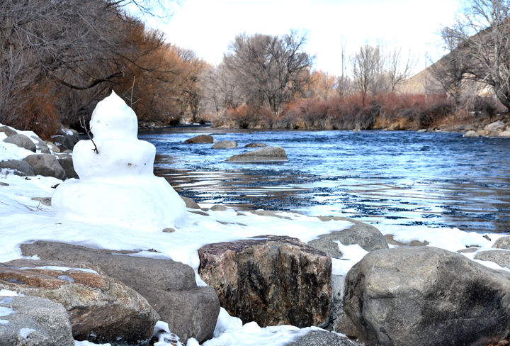 Snowman next to the Arkansas River